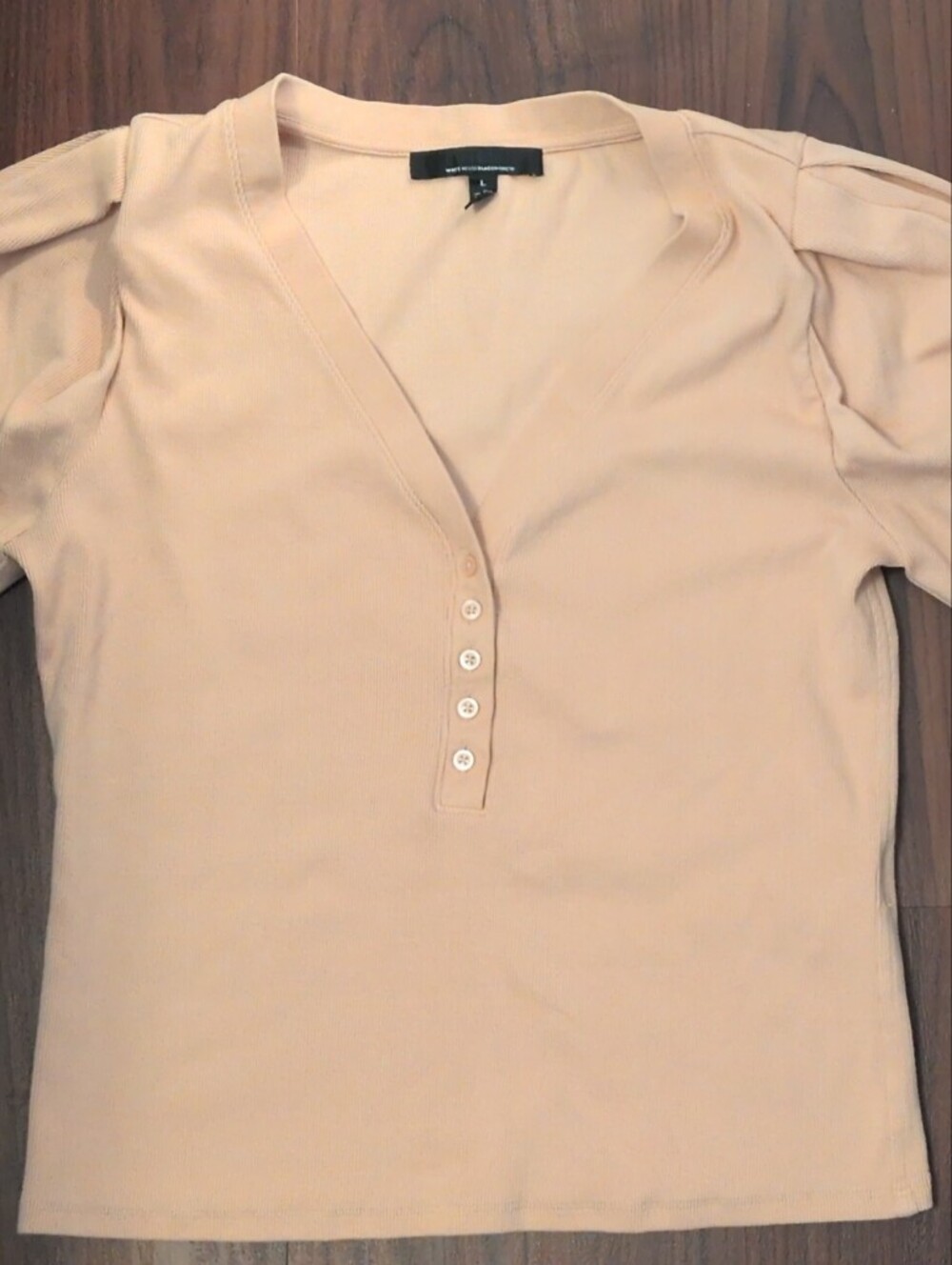 White House Black Market Short Sleeve Henley Top in Blush